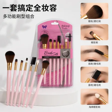 Colorful theme makeup brush set with multiple golden handles, pink, purple and blue packaging combination beauty tools Colorful theme makeup brush set with multiple golden handles, pink, purple and blue packaging combination beauty tools